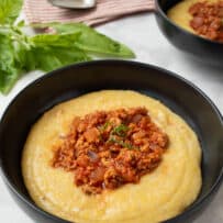 Meaty Italian sausage ragu on top of polenta
