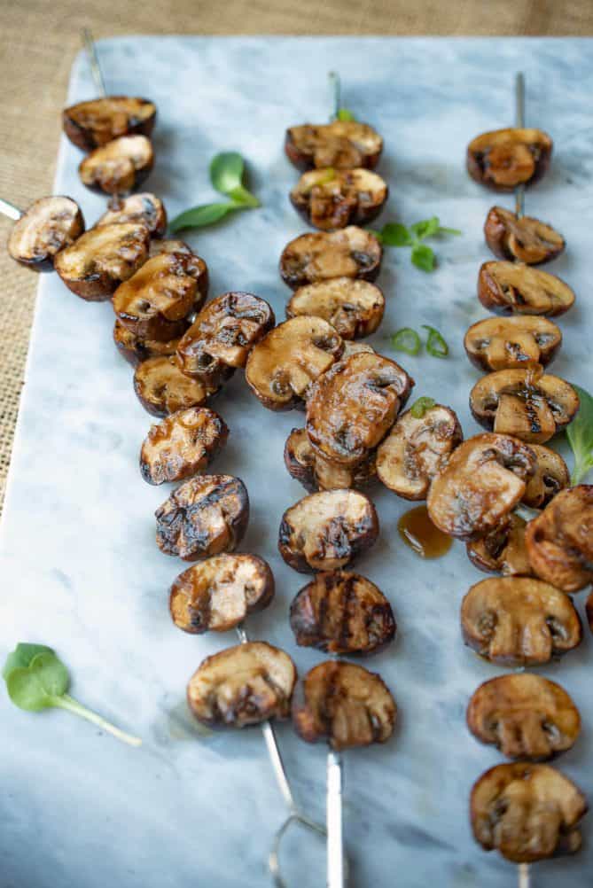 Grilled mushrooms coated in a delicious soy marinade.