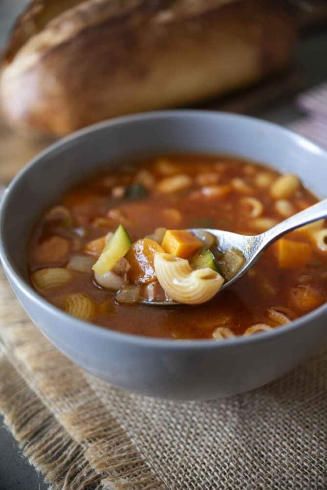 A spoonful of vegetables and pasta
