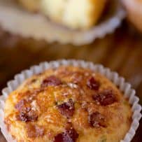 A bacon cheddar corn muffin closeup