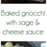 Baked gnocchi with sage and cheese in black bowls