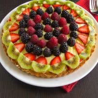 Colorful fruit on top of a custard tart