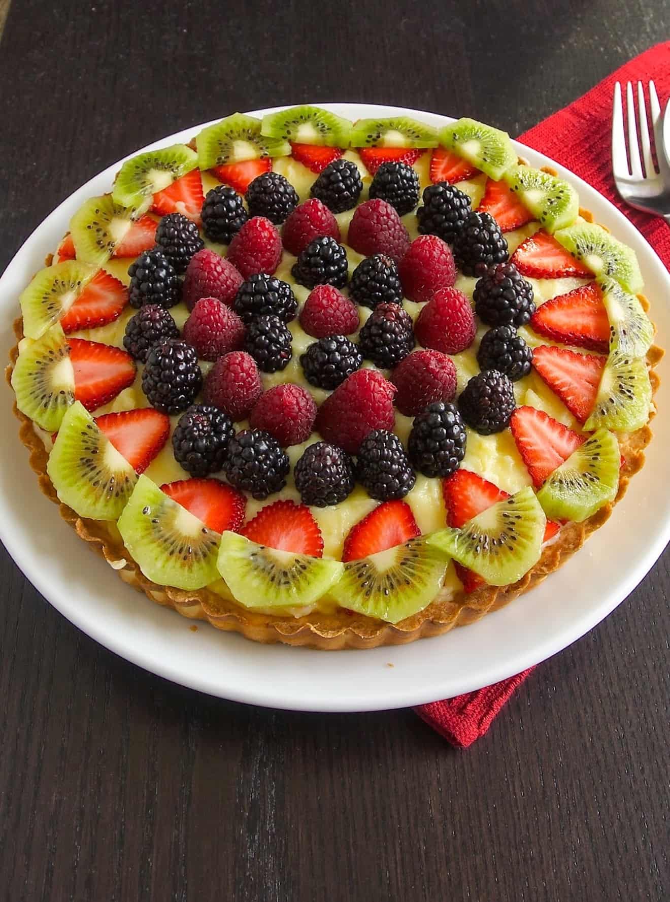 Colorful fruit on top of a custard tart