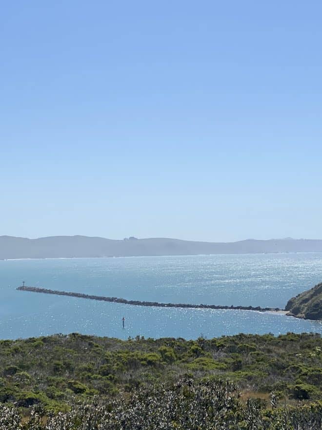 Bodge Bay showing the water glistening from the sun.