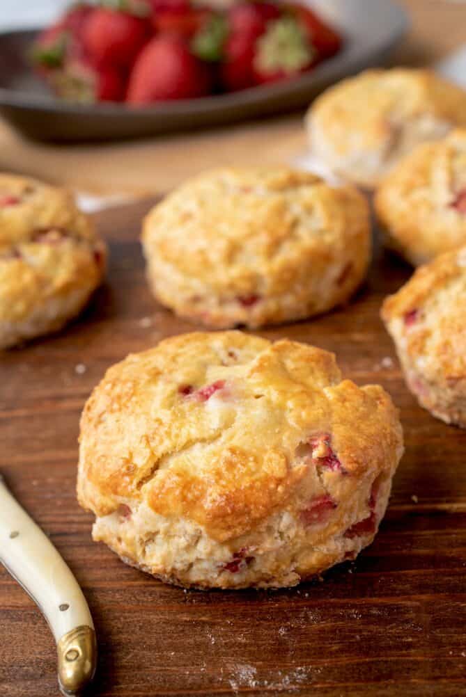 Strawberry scones on a cutting board
