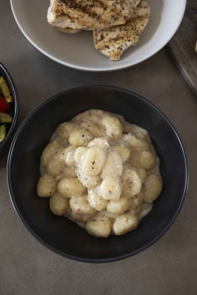 Cacio e Pepe gnocchi viewed from overhead