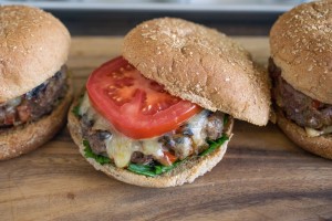 Caramelized red pepper & onion burger has the vegetables cooked in the patty for maximum flavor.