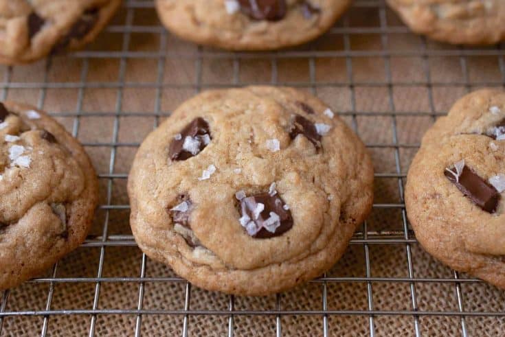 Chocolatey chunk cookies topped with flaky sea salt