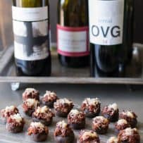 Bottles of wine with chorizo stuffed mushrooms