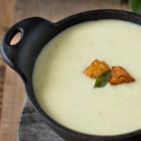 Creamy and smooth cornbread, sage and onion soup without any dairy