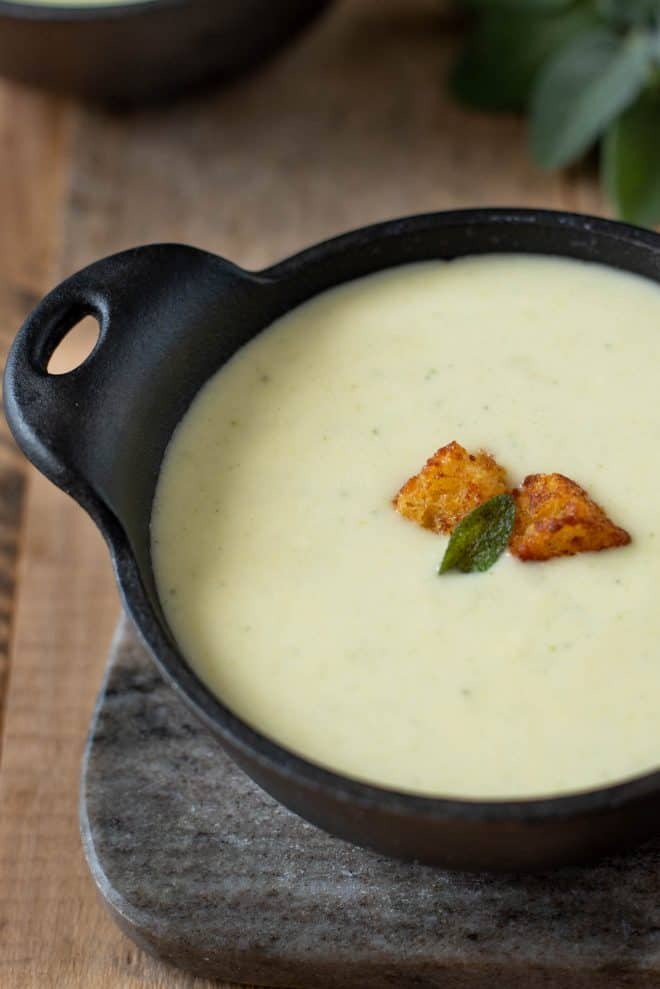 Creamy and smooth cornbread, sage and onion soup without any dairy