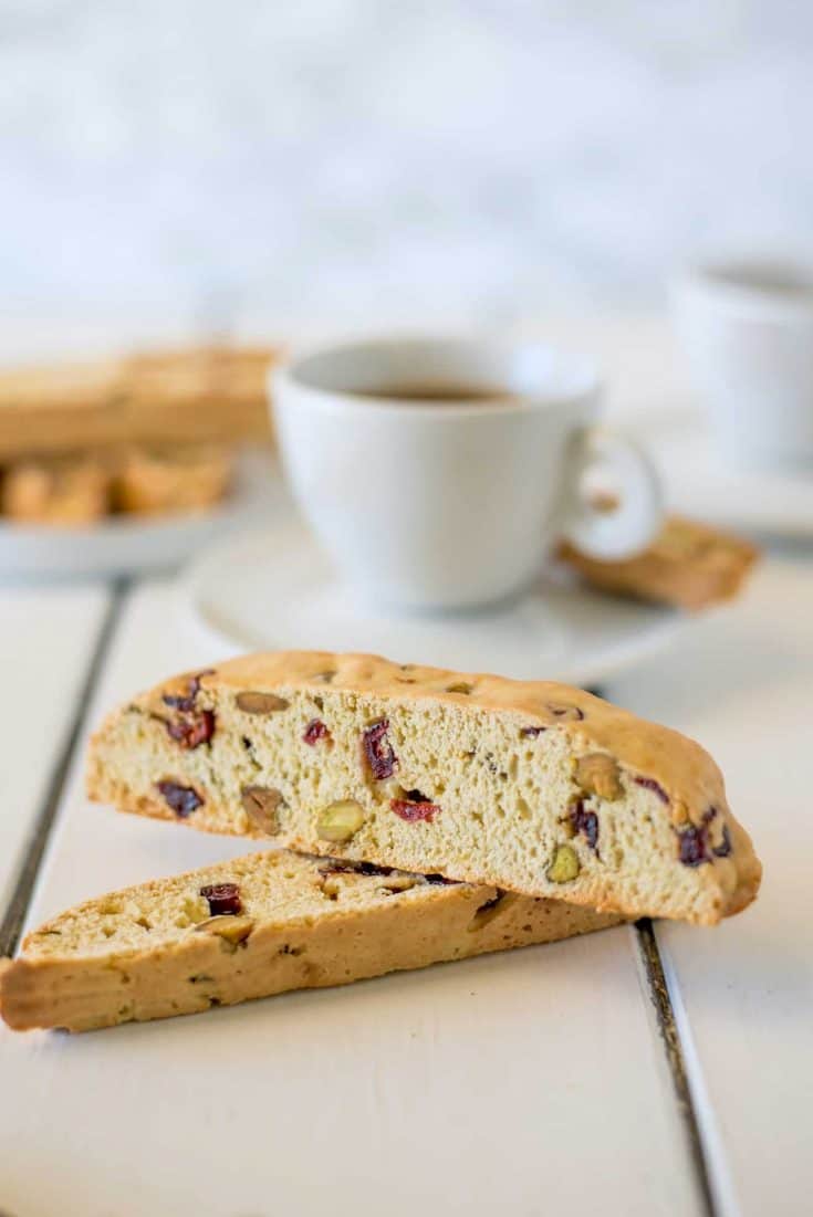 Two biscotti stacked on top of one another