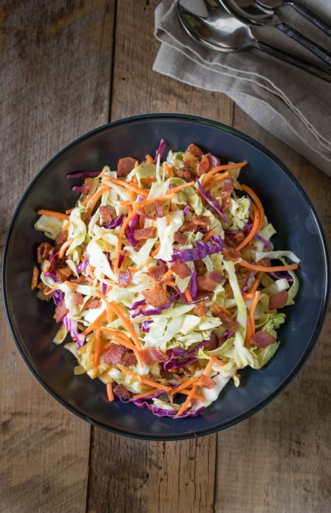 Bacon coleslaw viewed from overhead