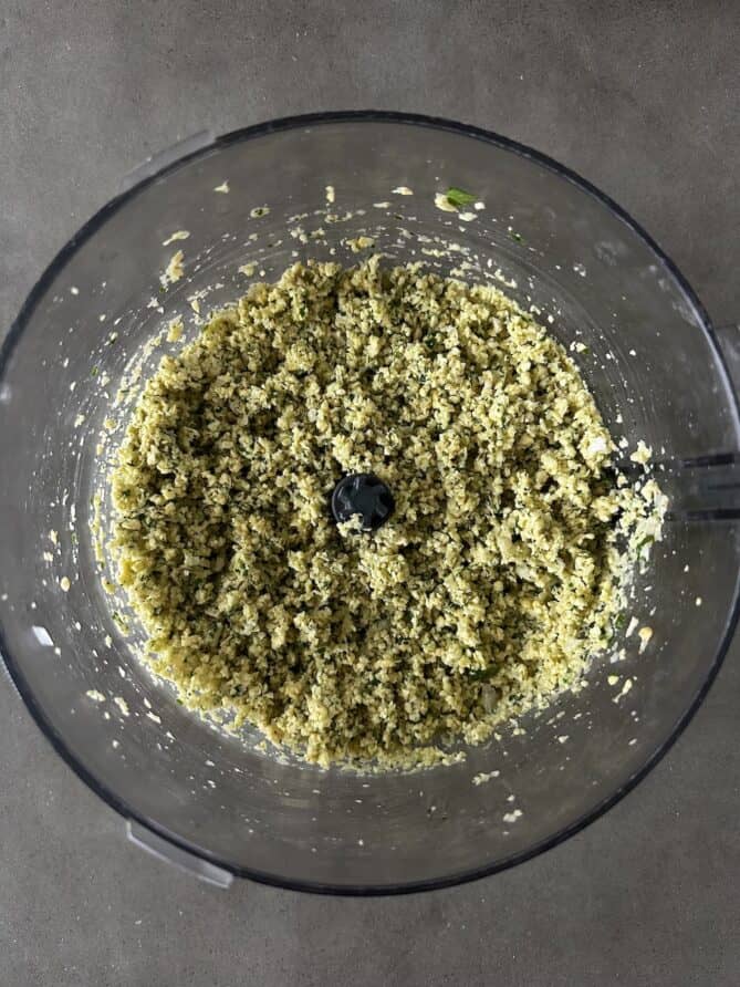 Falafel mix in a food processor
