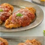 Crispy chicken breasts covered in marinara sauce