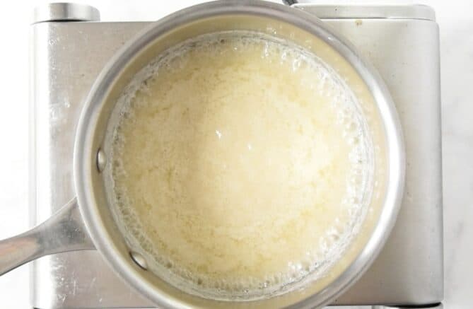 Melted butter in a pan