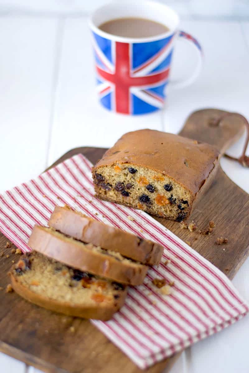 Fruity tea cake is the perfect accompaniment to a nice hot cup of tea. Dried fruit is soaked in tea with fresh orange zest then added to a simple cake batter and baked to perfection.