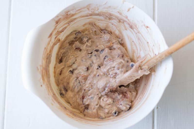 Cake mix in a white bowl