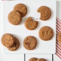 A selection of Ginger Snaps a.k.a Ginger Nuts on a white square plate