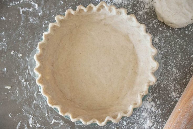 A gluten free pie crust ready for the oven