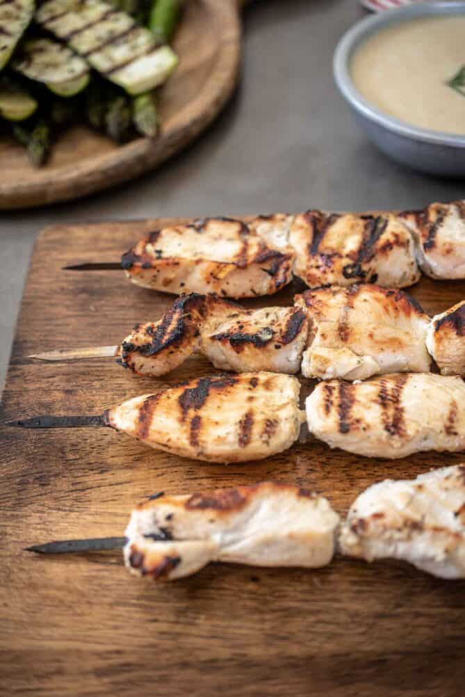 Pieces of chicken on skewers grilled