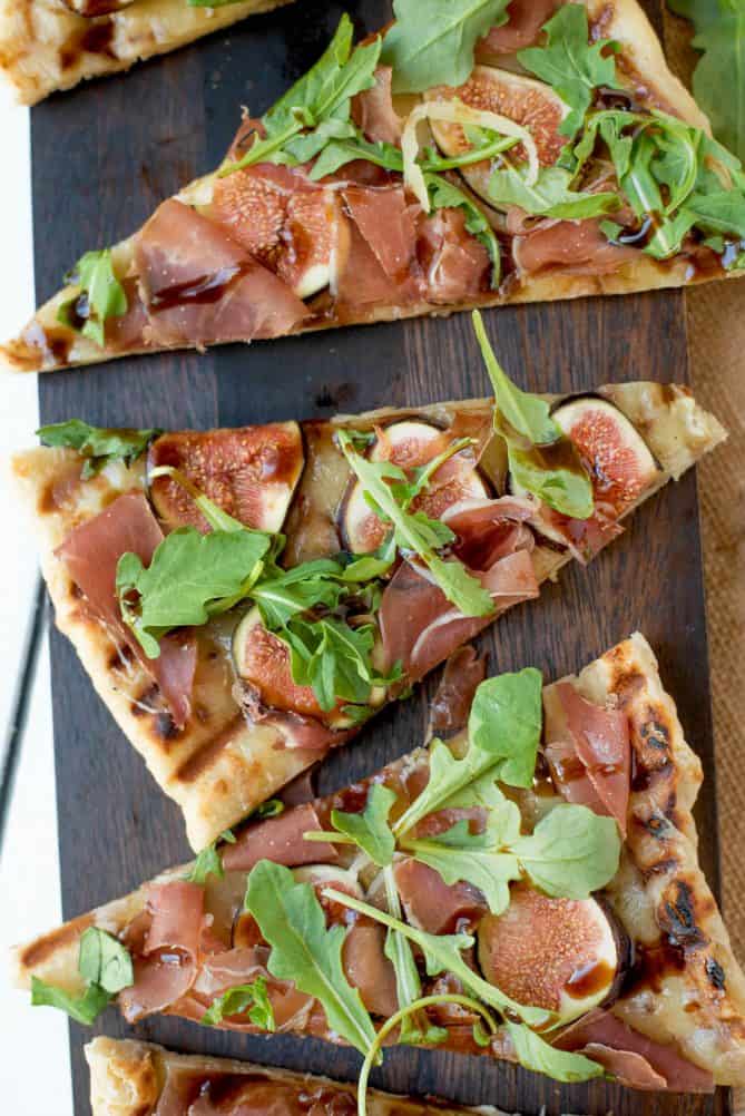 3 slices of flatbread on a board viewed from overhead