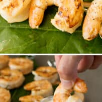 Grilled shrimp served with ginger lemon sauce