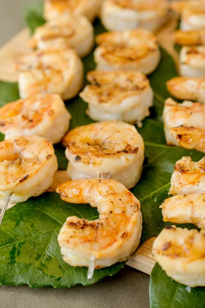 A closeup of grilled shrimp