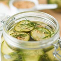 Slices of cucumber pickled in a jar
