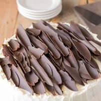 The coolest looking chocolate shards on top of a simple but pretty cake
