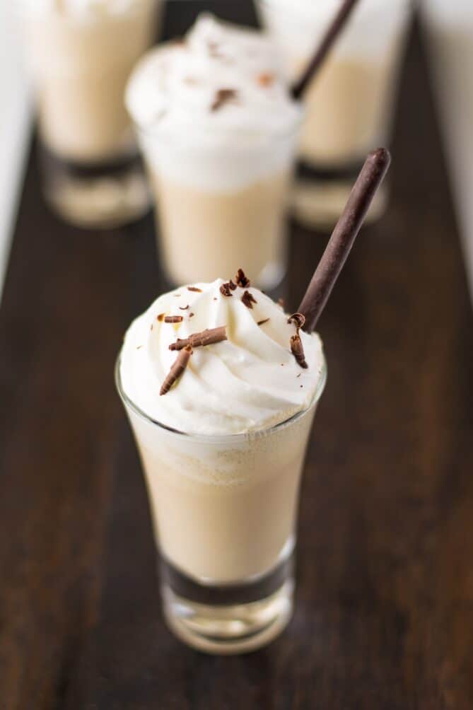 Shaved chocolate on top of whipped cream