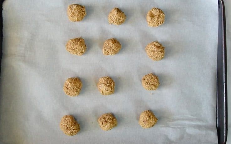 Dough lined up on a baking sheet