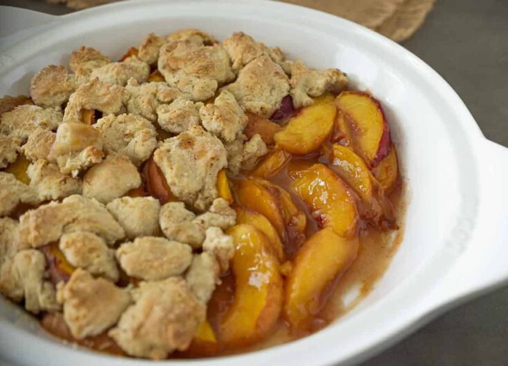 Maple glazed peaches topped with a scone topping