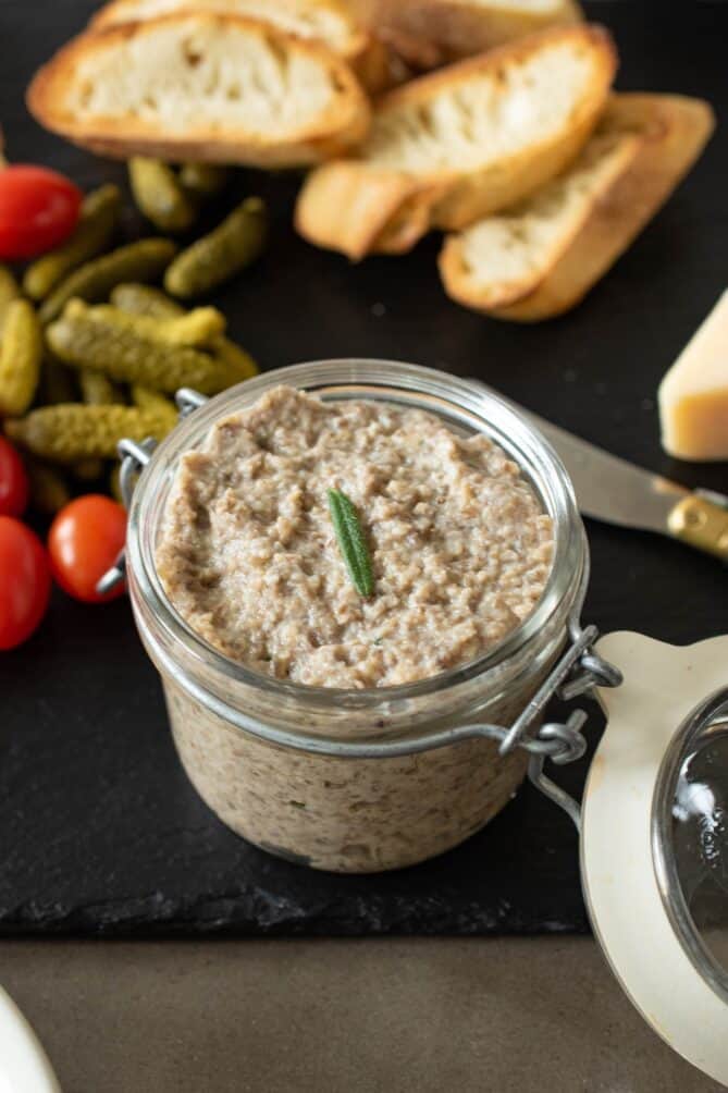 Mushroom pate garnished with fresh rosemary