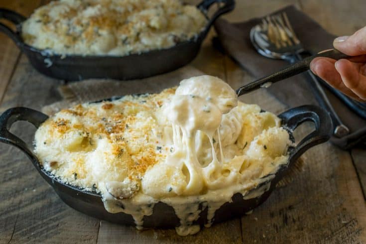 A spoonful of gooey, cheesy mushroom sage mac and cheese