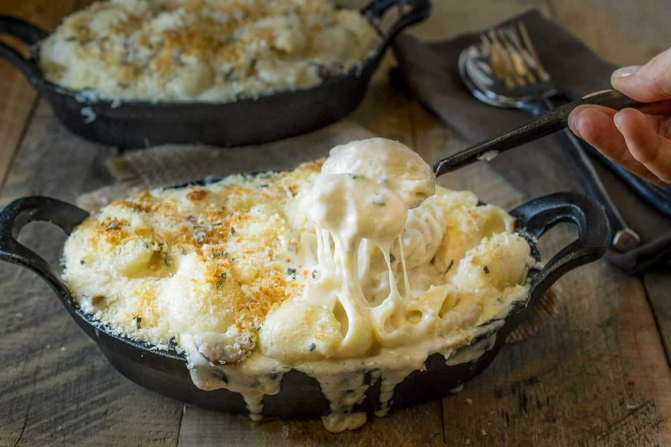 A spoonful of gooey, cheesy mushroom sage mac and cheese