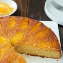 Perfectly moist cake topped with salted caramel and orange segments