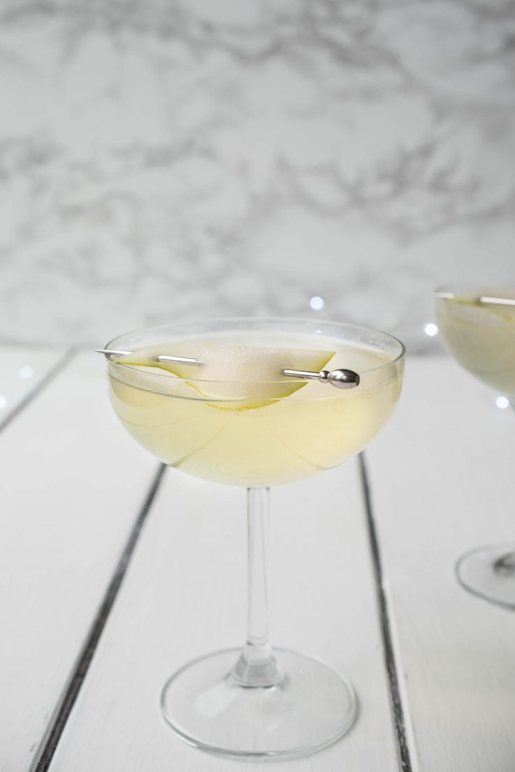 Pear Ginger Champagne Cocktail from the side