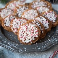 A pewter plate full of peppermint Florentine cookies