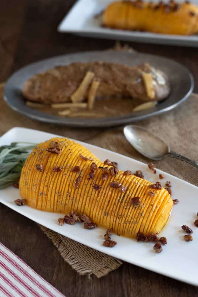 Roasted squash served with pork and apples