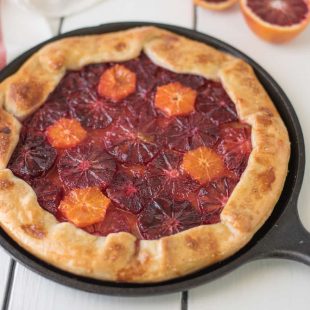 Blood orange galette in a cast iron pan