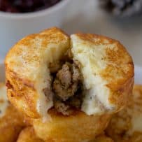 Sausage stuffed inside a potato dumpling