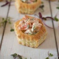 A shrimp vol au vent (puff pastry)