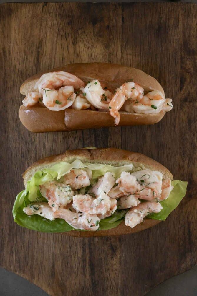 Shrimp inside hot dog buns