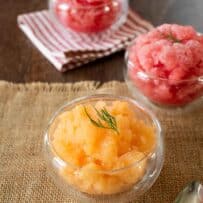 Melon and lemon granita served in glass bowls