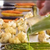 Amazingly green herb sauce poured over roasted asparagus