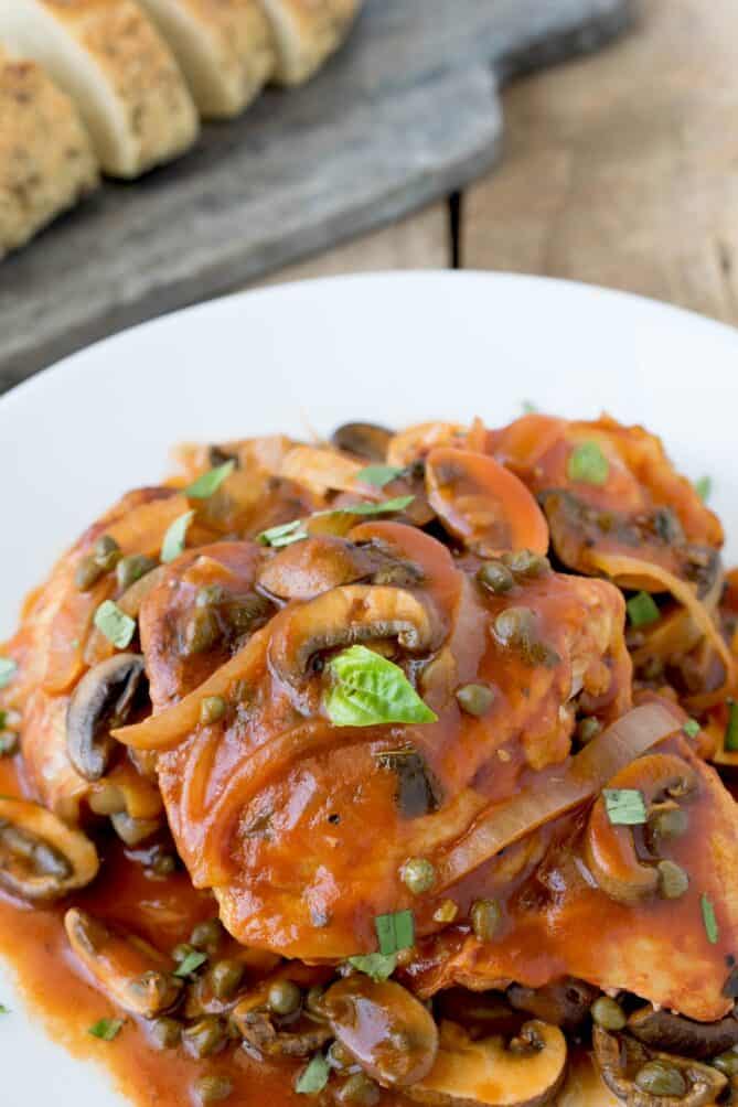 A closeup of Slow Cooker Chicken Cacciatore