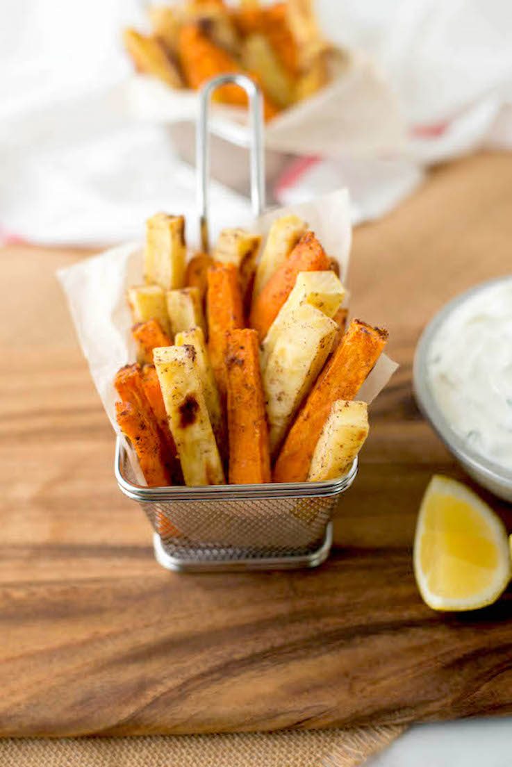 Sweet potatoes are cut into fries coated with sumac