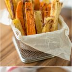 White and orange sweet potatoes and mint yogurt dip