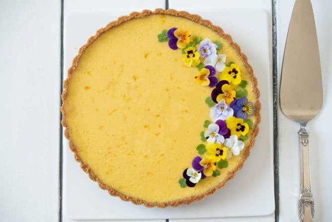 Summer mango pie from overhead